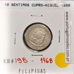 Filipinas 10 Sentimos 1968 Cupro-Niquel, (MBC), World Coins Philippines KM 198