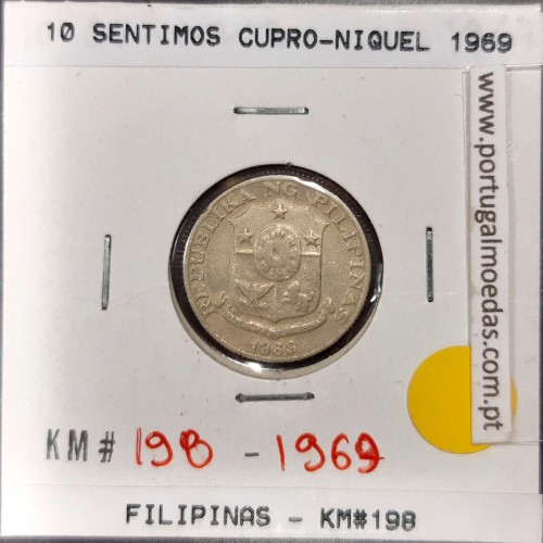 Philippines 10 Sentimos 1969 Copper-Nickel-Zinc, (VF+), Coins of the World Philippines KM 198