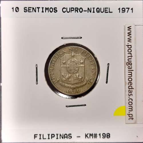 Philippines 10 Sentimos 1971 Copper-Nickel-Zinc, (VF+), Coins of the World Philippines KM 198