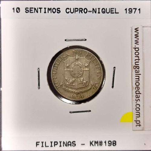 Philippines 10 Sentimos 1971 Copper-Nickel-Zinc, (VF+), Coins of the World Philippines KM 198