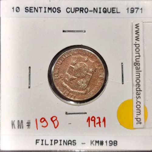 Philippines 10 Sentimos 1971 Copper-Nickel-Zinc, (F), Coins of the World Philippines KM 198