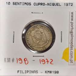 Philippines 10 Sentimos 1972 Copper-Nickel-Zinc, (VF+), Coins of the World Philippines KM 198