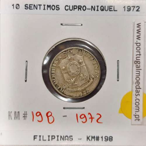 Philippines 10 Sentimos 1972 Copper-Nickel-Zinc, (VF+), Coins of the World Philippines KM 198