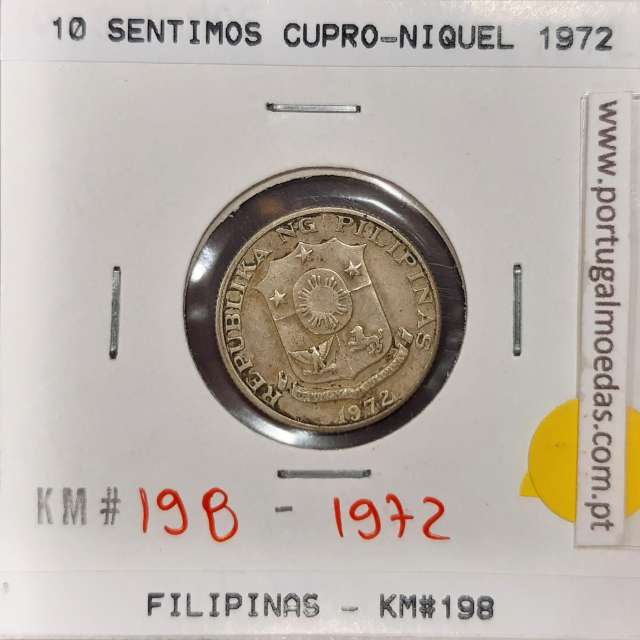 Philippines 10 Sentimos 1972 Copper-Nickel-Zinc, (VF+), Coins of the World Philippines KM 198
