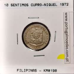 Philippines 10 Sentimos 1972 Copper-Nickel-Zinc, (VF), Coins of the World Philippines KM 198