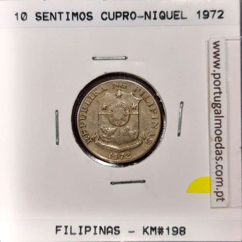 Philippines 10 Sentimos 1972 Copper-Nickel-Zinc, (VF), Coins of the World Philippines KM 198