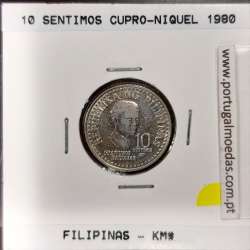 Philippines 10 Sentimos 1980 Copper-Nickel, (AU), Coins of the World Philippines KM 226