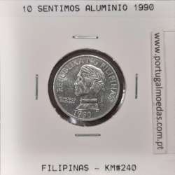 Filipinas 10 Sentimo 1990 Aluminio, (Soberba), World Coins Philippines KM 240.2