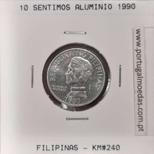Filipinas 10 Sentimo 1990 Aluminio, (Soberba), World Coins Philippines KM 240.2