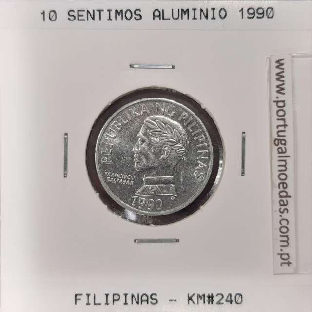 Filipinas 10 Sentimo 1990 Aluminio, (Soberba), World Coins Philippines KM 240.2