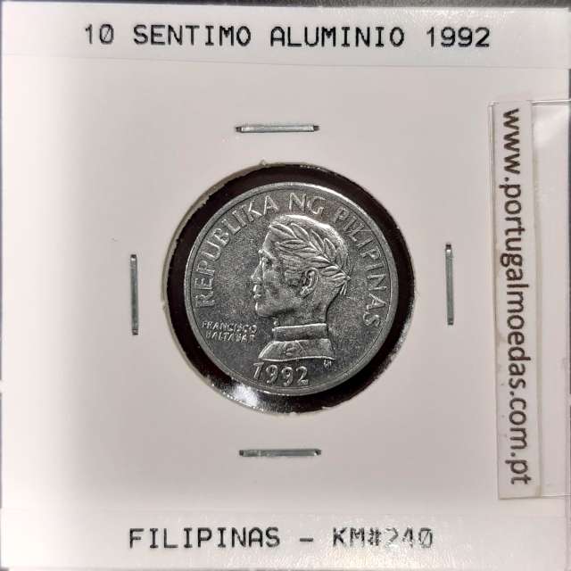 Filipinas 10 Sentimo 1992 Aluminio, (Sob), World Coins Philippines KM 240