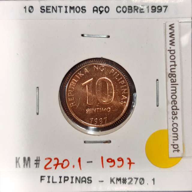Filipinas 10 Sentimo 1997 Aço-Cobre, (Sob), World Coins Philippines KM 270.1