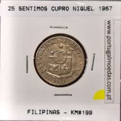 Philippines 25 Sentimos 1967 Copper-Nickel-Zinc, (VF+), Coins of the World Philippines KM 199