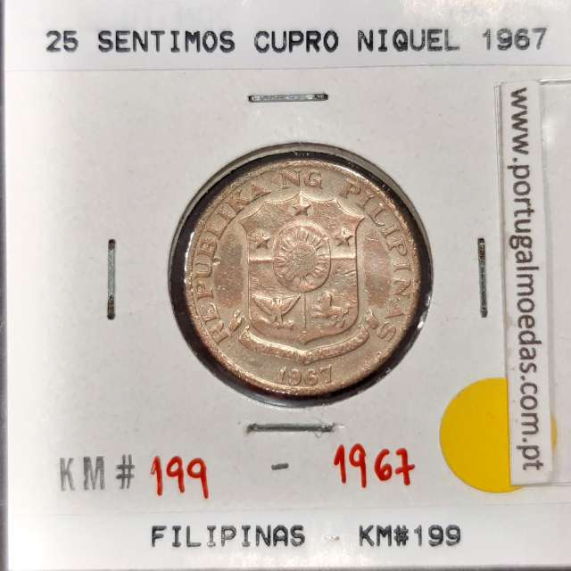 Filipinas 25 Sentimos 1967 Cupro-Niquel, (BC), World Coins Philippines KM 199