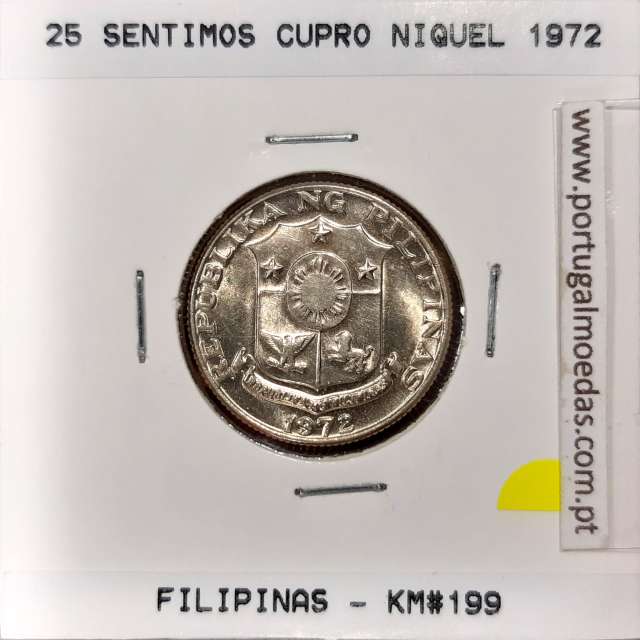 Filipinas 25 Sentimos 1972 Cupro-Niquel, (Sob), World Coins Philippines KM 199