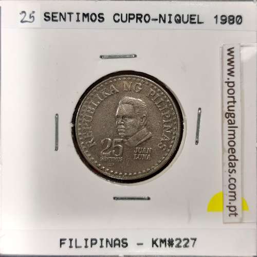Philippines 25 Sentimos 1980 BSP Copper-Nickel, (VF+), Coins of the World Philippines KM 227