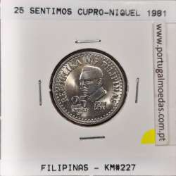 Filipinas 25 Sentimos 1981 BSP Cupro-Niquel, (Sob), World Coins Philippines KM 227