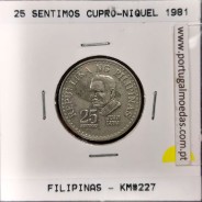 Philippines 25 Sentimos 1981 Copper-Nickel, (VF), Coins of the World Philippines KM 227