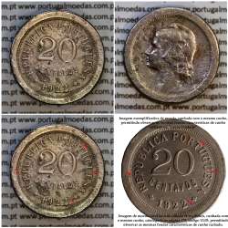 Portugal, cupronickel coin of 20 Centavos 1922, RARE, struck from the same die as the specimen in the Novo Banco Collection. (F)