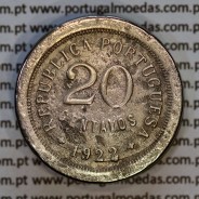 20 centavos 1922 Cupro-níquel da Republica Portuguesa, RARA, mesmo cunho do exemplar da coleção do Novo Banco, (BC),