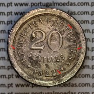 20 centavos 1922 Cupro-níquel da Republica Portuguesa, RARA, mesmo cunho do exemplar da coleção do Novo Banco, (BC),