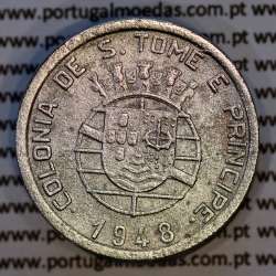 São Tomé e Príncipe, 50 Centavos 1948 Alpaca, Ex-colónia portuguesa,  (MBC), World Coins Saint Thomas & Prince Island KM 8