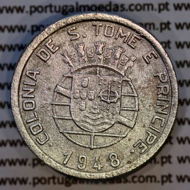 São Tomé e Príncipe, 50 Centavos 1948 Alpaca, Ex-colónia portuguesa,  (MBC), World Coins Saint Thomas & Prince Island KM 8