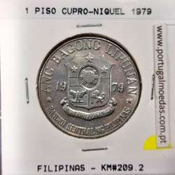 Filipinas 1 Piso 1979 BSP Cupro-Niquel, (Bela), World Coins Philippines KM 209.2