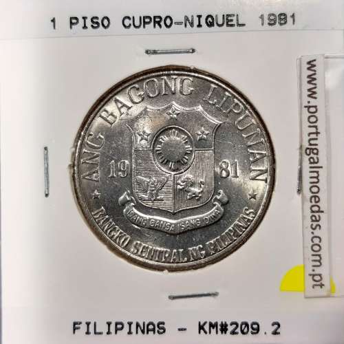 Filipinas 1 Piso 1981 BSP Cupro-Niquel, (Sob), World Coins Philippines KM 209.2