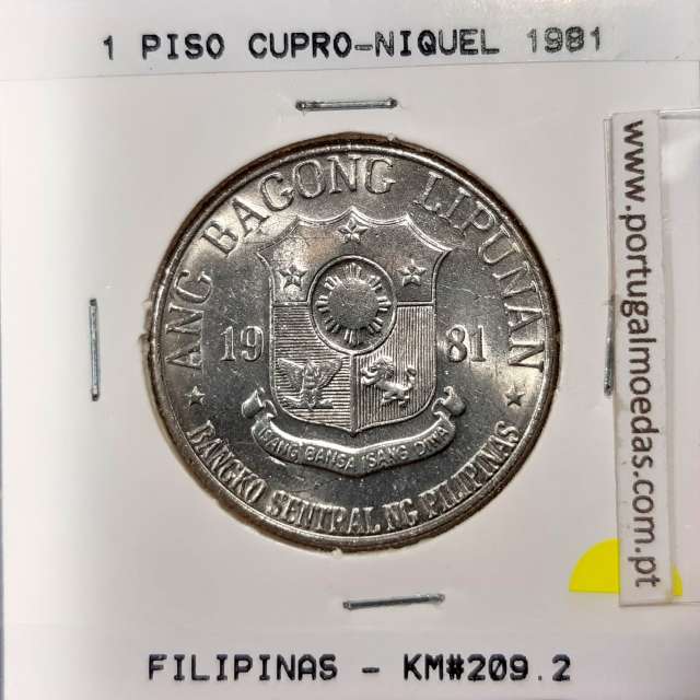 Filipinas 1 Piso 1981 BSP Cupro-Niquel, (Sob), World Coins Philippines KM 209.2