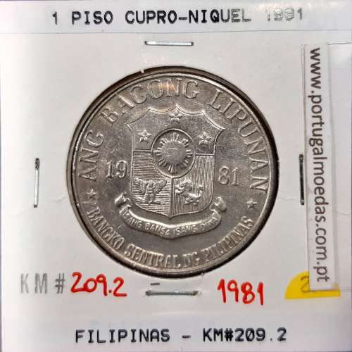 Filipinas 1 Piso 1981 BSP Cupro-Niquel, (Bela), World Coins Philippines KM 209.2
