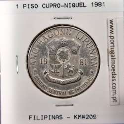 Philippines 1 Piso 1981 BSP Copper-Nickel, (XF+), Coins of the World Philippines KM 209.2