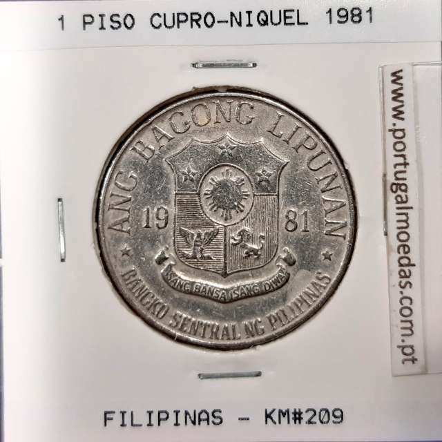 Filipinas 1 Piso 1981 BSP Cupro-Niquel, (MBC+), World Coins Philippines KM 209.2