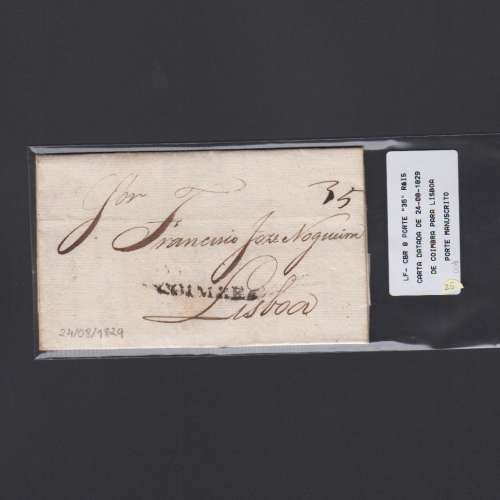 Carta Pré-Filatélica circulada de Coimbra para Lisboa datada de 024-08-1829