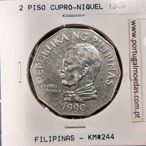 Philippines 2 Piso 1990 Copper-Nickel, (VF+), Coins of the World Philippines KM 244