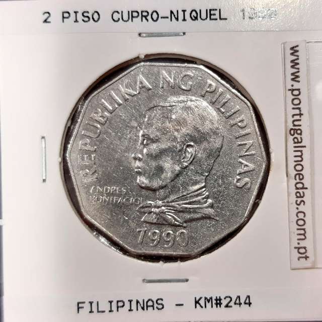 Philippines 2 Piso 1990 Copper-Nickel, (VF+), Coins of the World Philippines KM 244