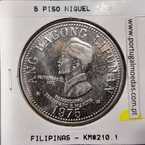 Philippines 5 Piso 1975 Nickel, (UNC), Coins of the World Philippines KM 210.1