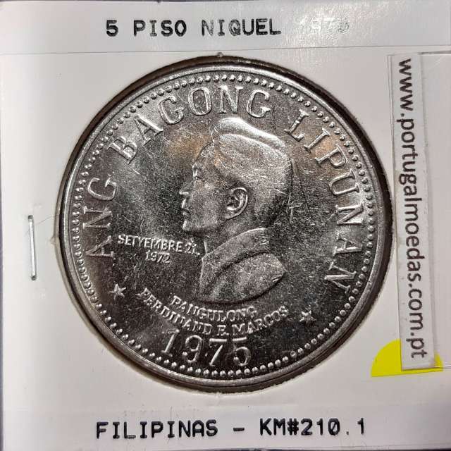 Philippines 5 Piso 1975 Nickel, (UNC), Coins of the World Philippines KM 210.1