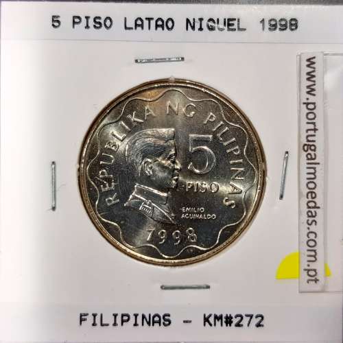 Filipinas 5 Piso 1998 Latão Niquel, (Sob), World Coins Philippines KM 272