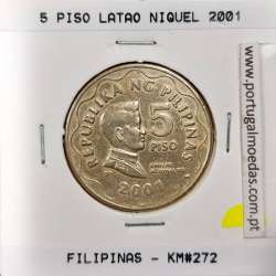 Filipinas 5 Piso 2001 Latão Niquel, (MBC+), World Coins Philippines KM 272
