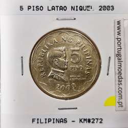 Filipinas 5 Piso 2003 Latão Niquel, (MBC+), World Coins Philippines KM 272
