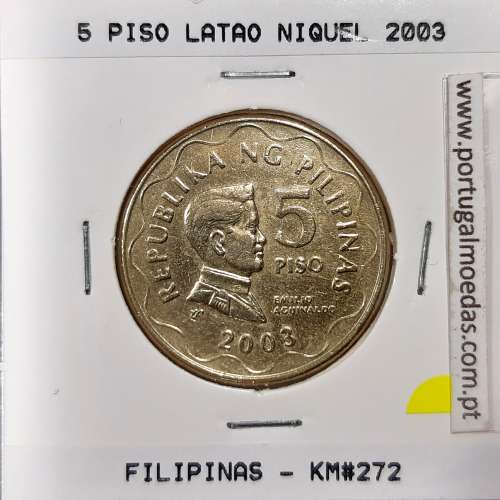 Filipinas 5 Piso 2003 Latão Niquel, (MBC+), World Coins Philippines KM 272
