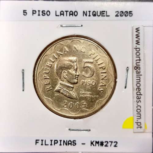 Filipinas 5 Piso 2005 Latão Niquel, (MBC+), World Coins Philippines KM 272