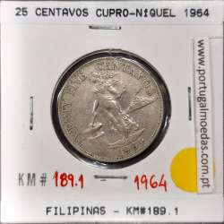 Filipinas 25 Centavos 1964 Cupro-Niquel, (MBC+), World Coins Philippines KM 189.1