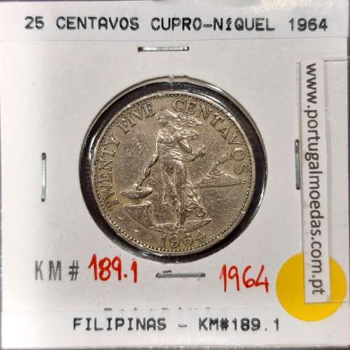 Philippines 25 Centavos 1964 Copper-Nickel-Zinc, (VF), Coins of the World Philippines KM 189.1