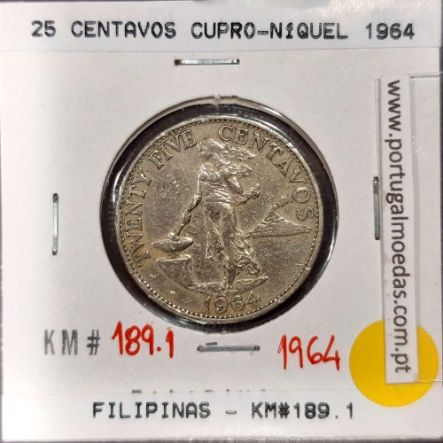 Philippines 25 Centavos 1964 Copper-Nickel-Zinc, (VF), Coins of the World Philippines KM 189.1