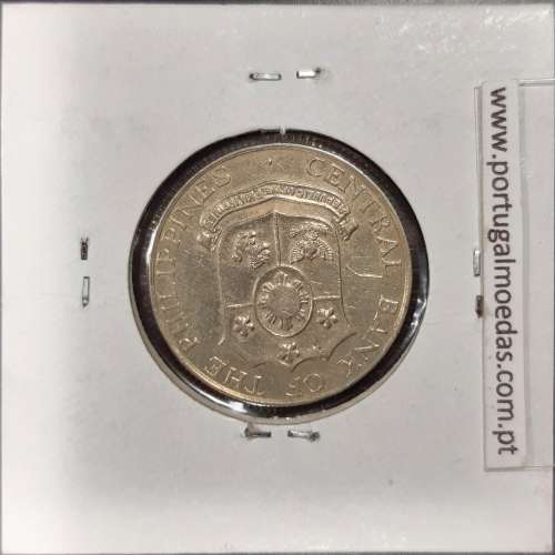 Filipinas 25 Centavos 1966 Cupro-Niquel, (MBC+), variante 6 anéis de fumo, World Coins Philippines KM 189.2b