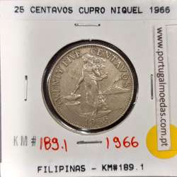 Philippines 25 Centavos 1966 Copper-Nickel-Zinc, variant 8 smoke rings,(VF+), Coins of the World Philippines KM 189.1