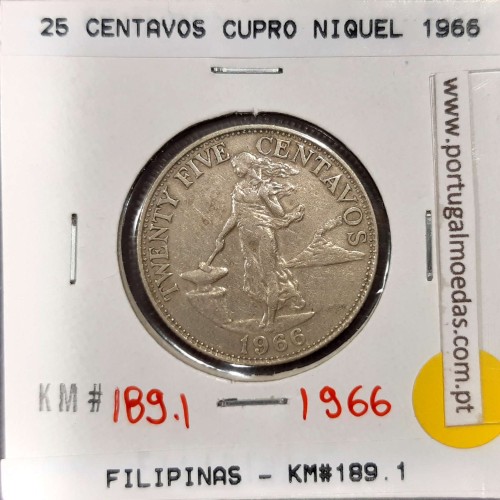 Philippines 25 Centavos 1966 Copper-Nickel-Zinc, variant 8 smoke rings,(VF+), Coins of the World Philippines KM 189.1