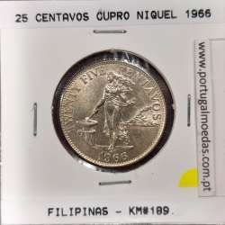 Philippines 25 Centavos 1966 Copper-Nickel-Zinc, (UNC), Coins of the World Philippines KM 189.1